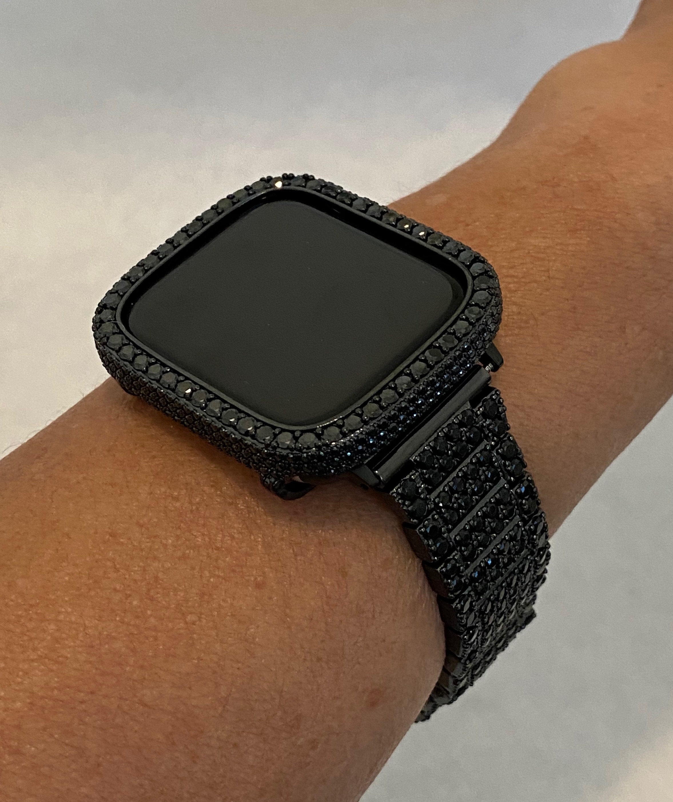 Black on Black Apple Watch Band & or 2.5mm Lab Diamonds Case Etsy