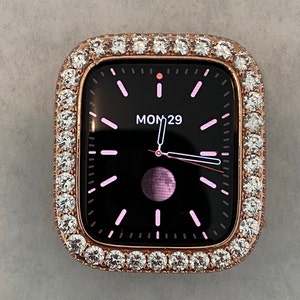 Rose Gold Apple Watch Case 3.5mm Lab Diamond Bezel Apple Watch Cover Bling 38mm to 45mm Series 1-8 Smartwatch Bumper Iwatch Candy