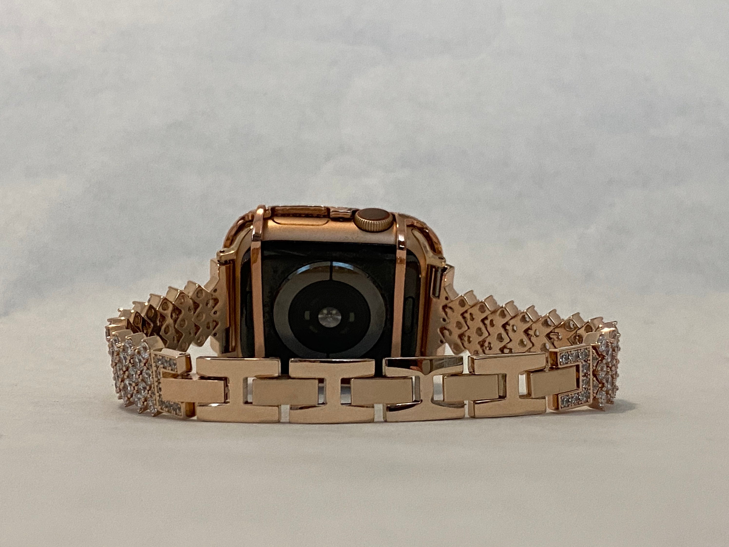 41mm 45mm Rose Gold Apple Watch Band 49mm Ultra Swarovski Crystals & or Lab Diamond Bezel Cover