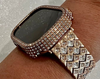 Ultra Apple Watch Band 49mm Rose Gold Large Swarovski Crystals & or Crystal Bezel Cover Smartwatch Bumper Bling Series 8