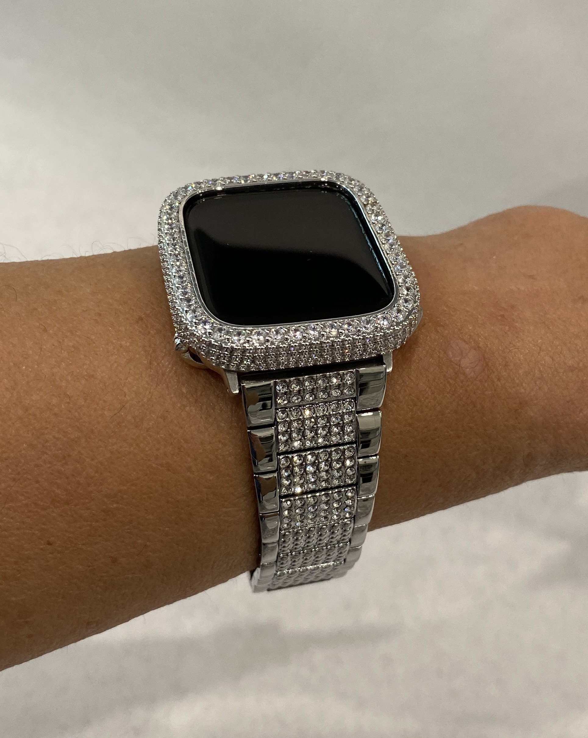 Apple Watch Band Silver Bling Iced Out Apple Watch Bezel Lab Diamond