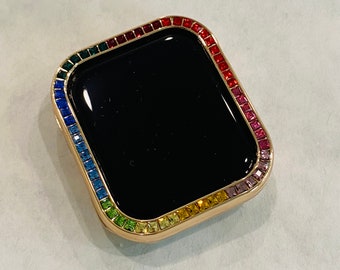 Rose Gold Apple Watch Cover Swarovski Crystal Rainbow Apple Watch Case Smartwatch Bumper Bling 38mm 40mm 42mm Iwatch Candy Iphone Watch Case