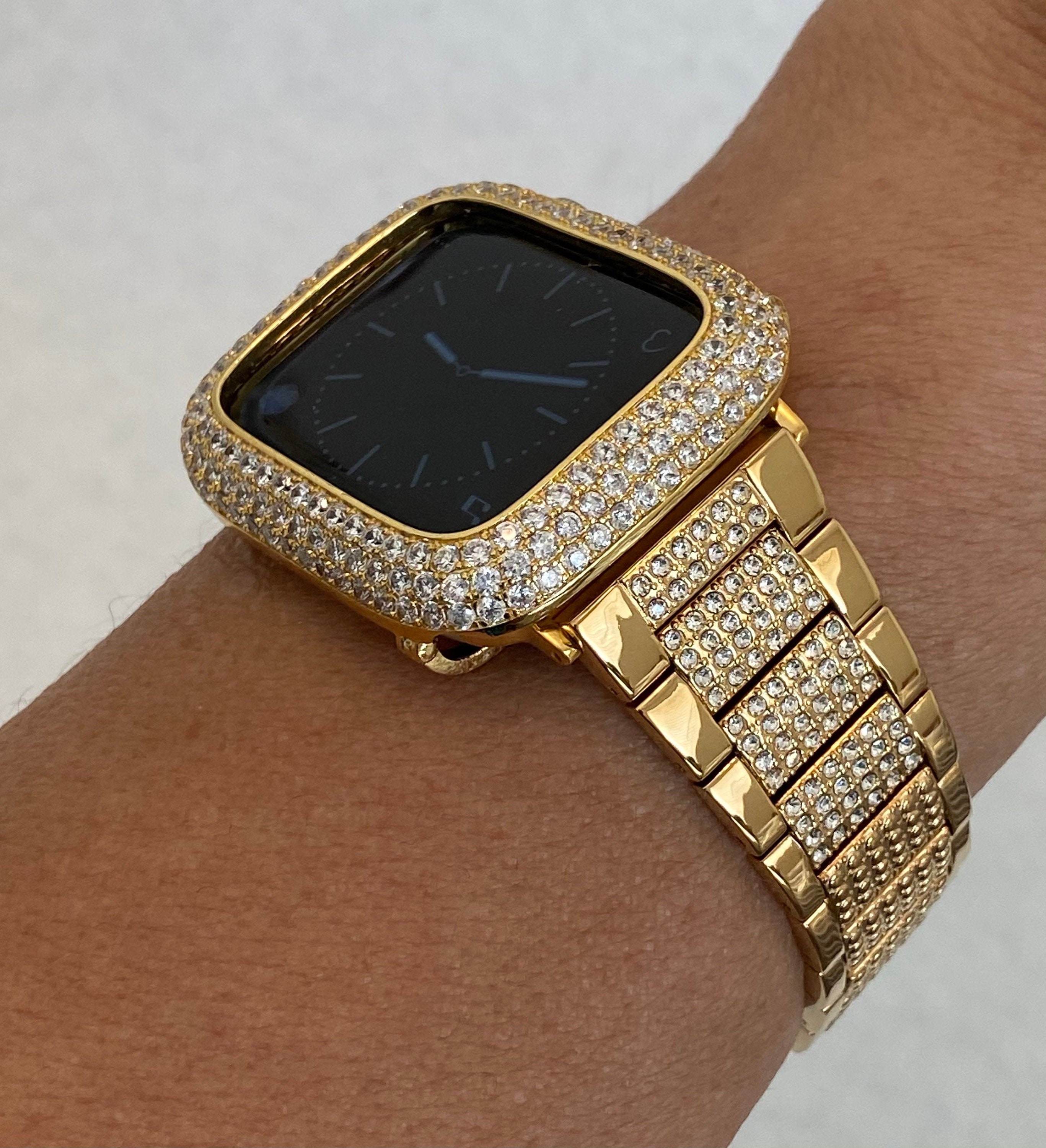 Gold Apple Watch Band 41mm 45mm 49mm Ultra Swarovski Crystals - Etsy