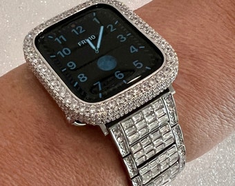 Silver Apple Watch Band Swarovski Crystals & or Apple Watch Cover Lab Diamond Bezel Case 38mm-49mm Ultra Iwatch Candy Bling