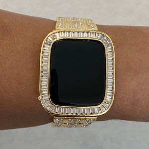 Series 2-9 Apple Watch Bezel Gold 38mm 40mm 41mm 42mm 44mm 45mm Baguette Apple Watch Case Lab Diamond Bumper Iwatch Candy Bling