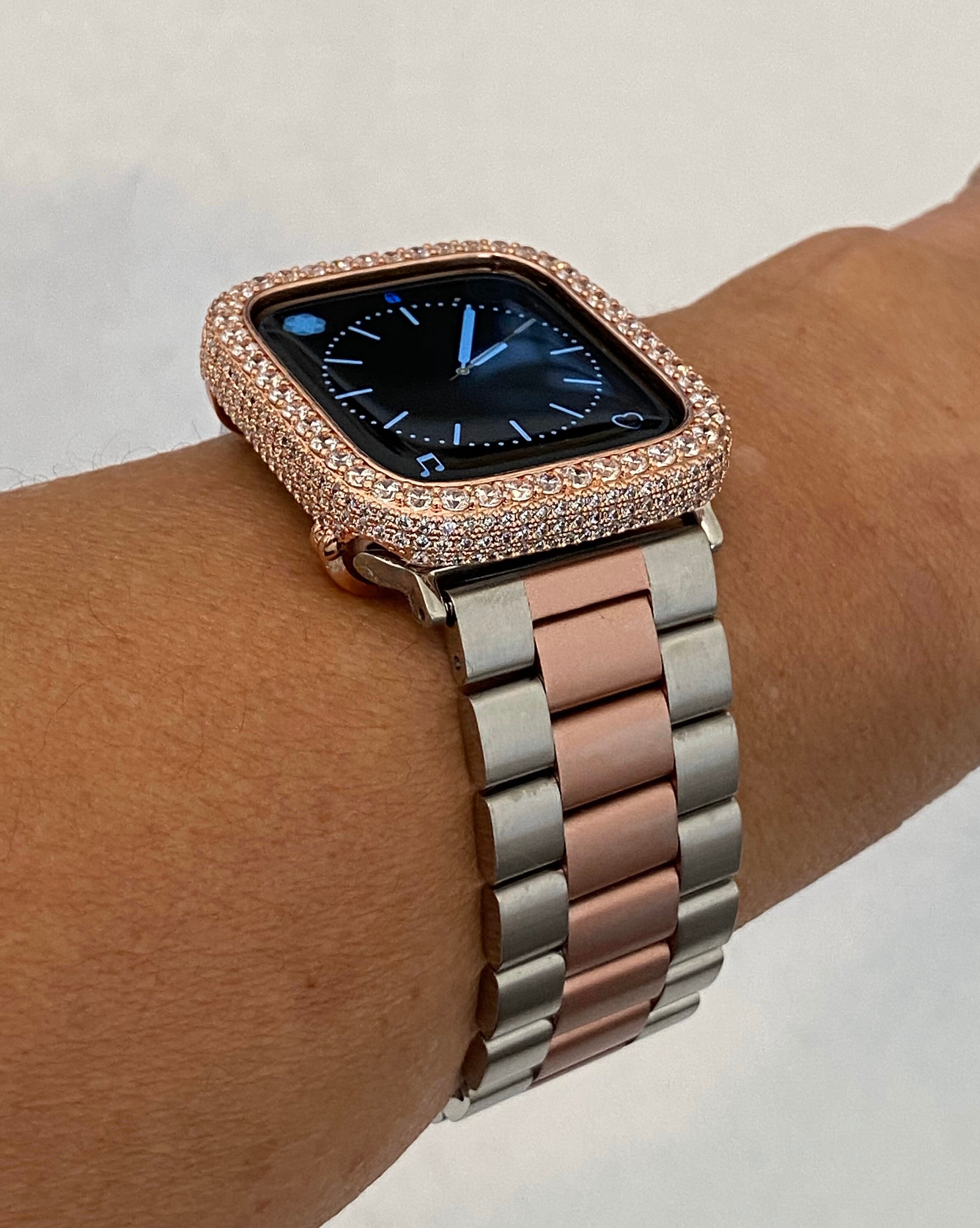Two Tone Apple Watch Band Rose Gold & Silver Lab Diamond Etsy