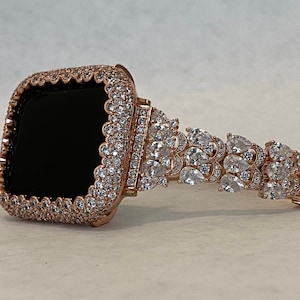 Designer Apple Watch Band 38mm Rose Gold with Swarovski Crystals  and or Lab Diamond Bezel Iwatch Bling 40mm 42mm 44mm Series 7 41mm 45mm 49mm Ultra from Iwatch Candy