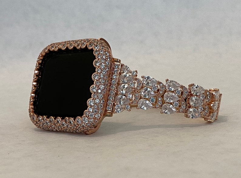 Designer Apple Watch Band 38mm Rose Gold with Swarovski Crystals  and or Lab Diamond Bezel Iwatch Bling 40mm 42mm 44mm Series 7 41mm 45mm 49mm Ultra from Iwatch Candy