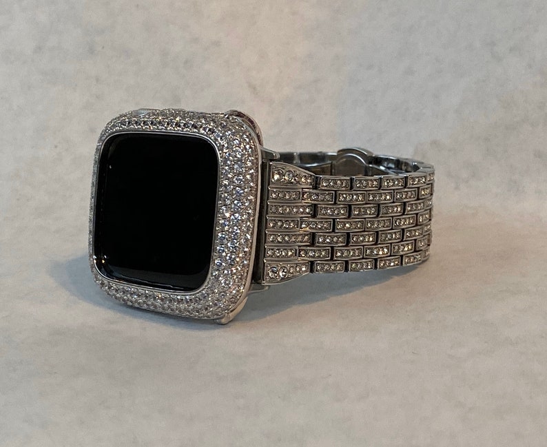 41mm 45mm 49mm Ultra Apple Watch Band Silver Crystals & or Smartwatch Lab Diamond Bezel Cover Bling Series 8 image 5