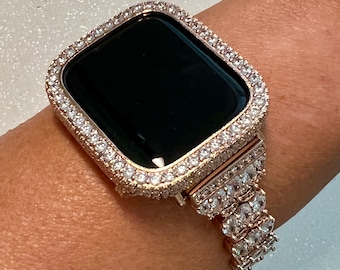 Apple Watch Band Women Rose Gold  Crystals & or Apple Watch Case Lab Diamond Bezel Apple Watch Case Iwatch Candy Bling 38-49mm