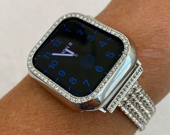 Series 10 Apple Watch Band 42mm 46mm 49mm White Gold & or Silver Swarovski Crystal Apple Watch Case for Iphone Watch Protective Iwatch Cover