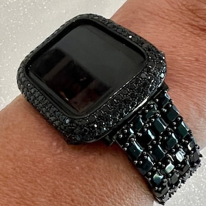 Luxe Apple Watch-band vrouw stokbrood prinses geslepen Swarovski-kristallen Black & of bling Apple Watch-cover Lab diamanten ring 38 mm-49 mm ultra