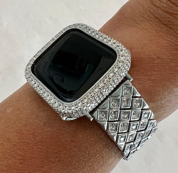 Designer Apple Watch Band Silver Swarovski Crystals 38-49mm  display picture 2