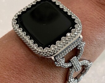 Pave Apple Watch Band 38 40 41 42 44 45 Silver Swarovski Crystals & or Apple Watch Case Crystal Apple Watch Cover Bumper Iwatch Candy Bling