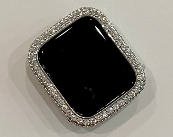 Series 2-9 Custom Apple Watch Cover 41mm 45mm 49mm Ultra Silver Lab Diamond Bezel, Iwatch Case Bling 38mm 40mm 42mm 44mm, Smartwatch Bumper