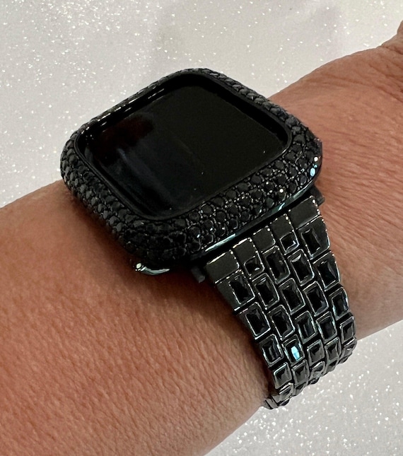 Black Apple Watch Band 49mm Ultra Swarovski Crystal  display picture 1