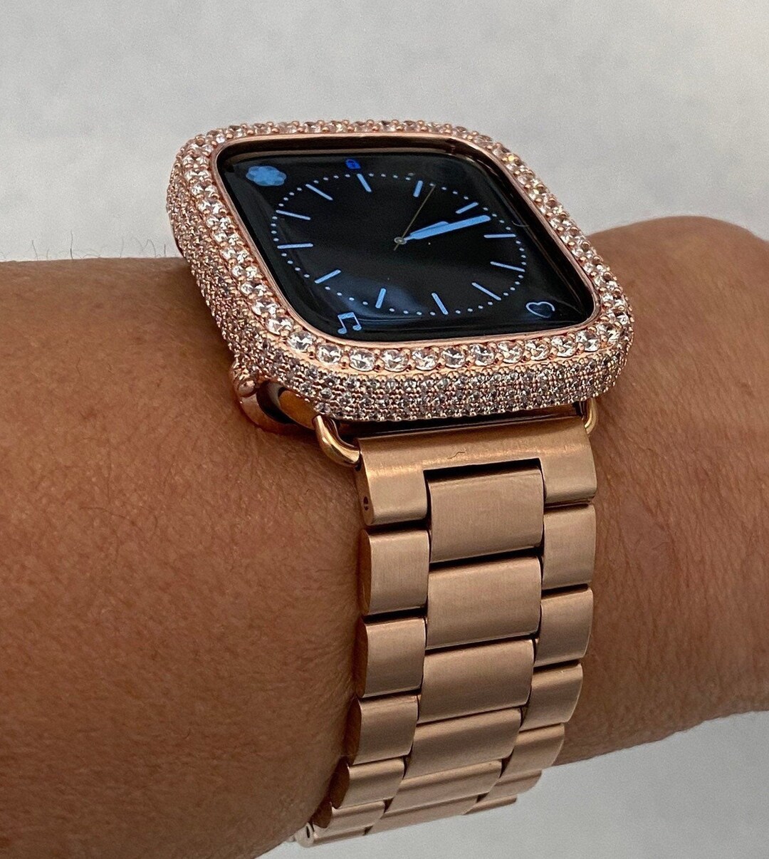 Rose Gold Apple Watch Band Stainless Steel or Apple Watch Cover Lab Diamond Bezel Apple Watch Face Bumper Bling 38mm 49mm Series 2 9 Etsy Canada
