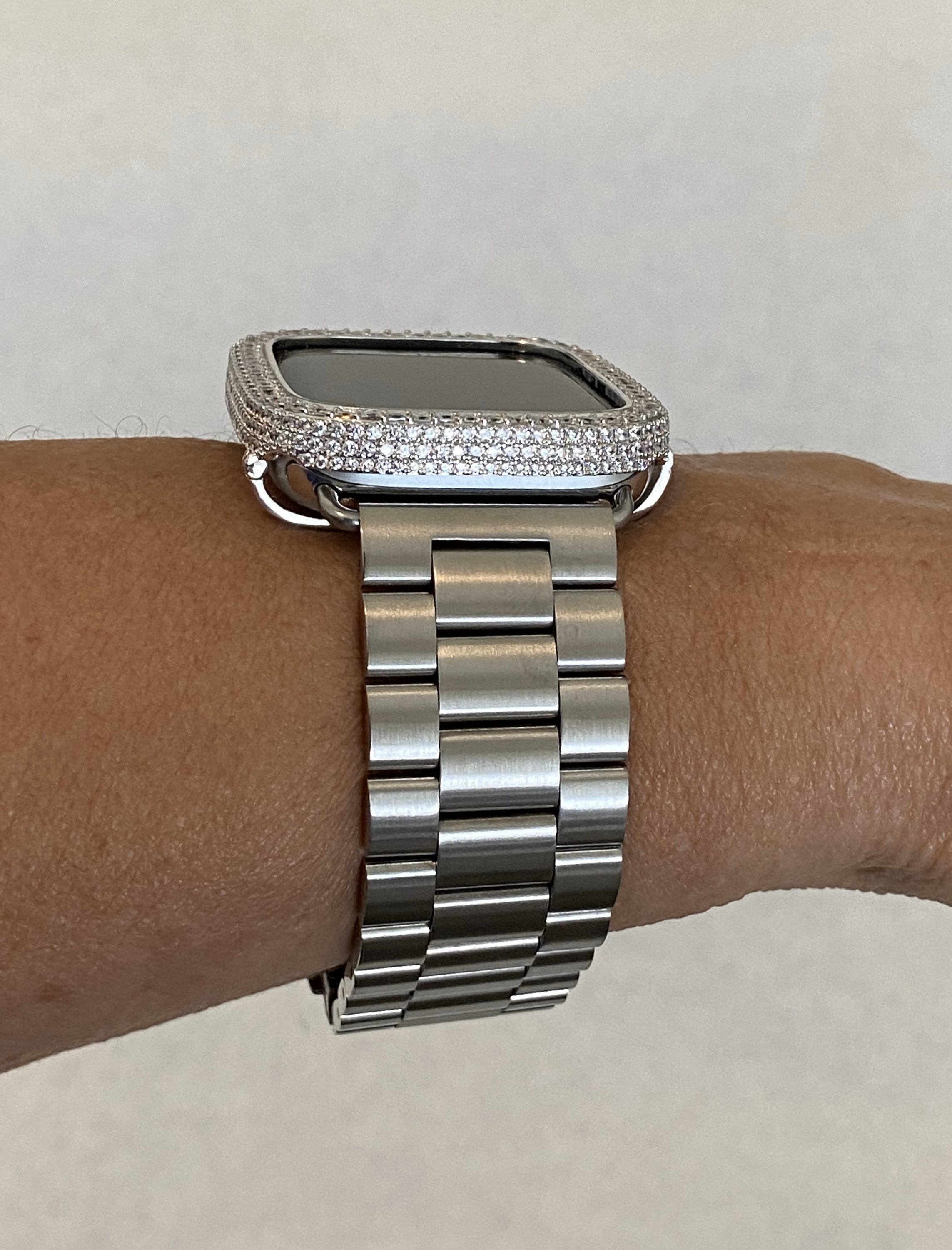 Luxury Apple Watch Band Series 7 Silver Stainless Steel & or Smartwatch