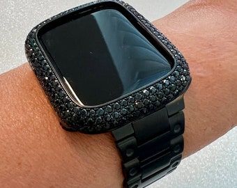 Ultra Black Apple Watch Band 49mm Stainless Steel & or Black Apple Watch Case Lab Diamond Bezel Apple Watch Cover Iwatch Candy Bling