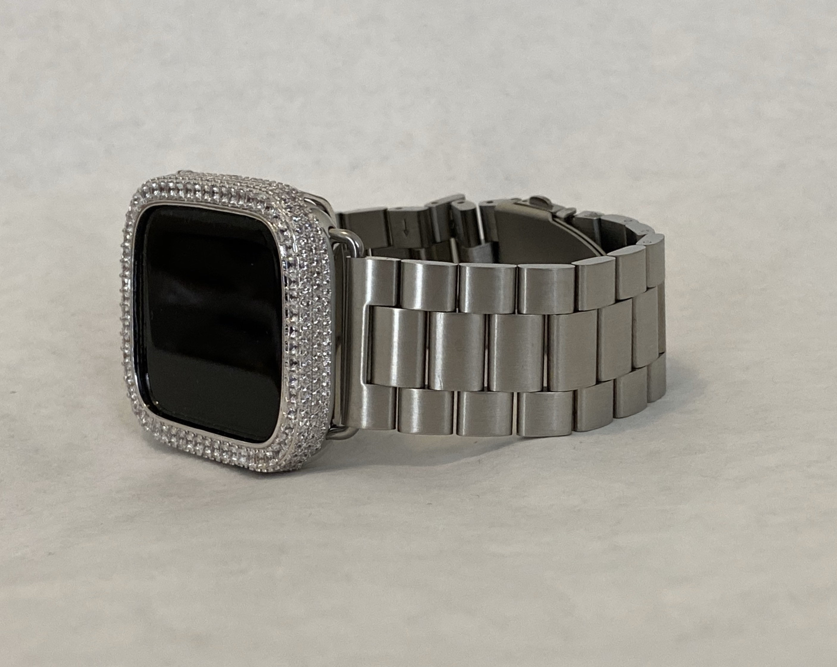 Series 18 Apple Watch Band Silver Stainless Steel & or Lab Diamond
