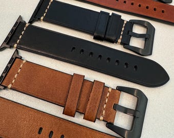 Leather Apple Watch Band Mens Black, Tan-Brown, Dark Brown Hand Stitched, Apple Watch Straps 42mm 44mm 45mm 46mm 49mm Iphone Watch Band
