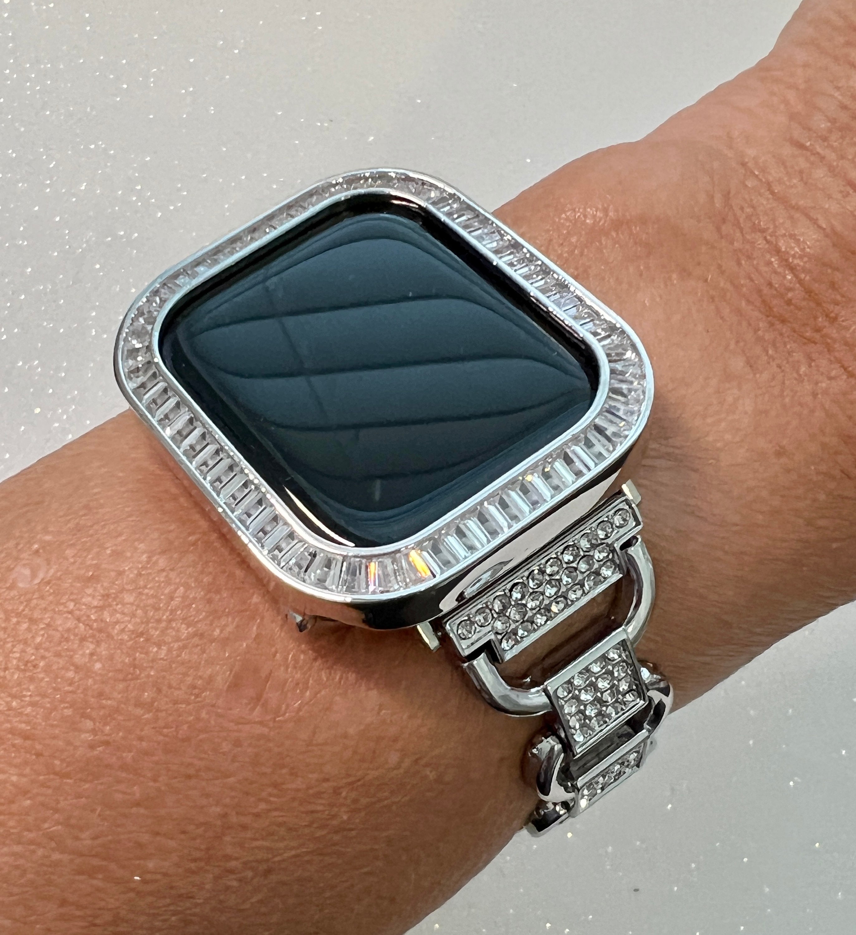 Apple Watch Band Women Silver Link Bracelet With Crystals or Apple Watch Cover Baguettes Lab Diamond Iwatch Candy Bling 38 49mm Etsy Australia