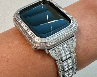 Silver Apple Watch Band Women  Crystals Baguette & or Apple Watch Case Baguette Lab Diamond Bezel Apple Watch Case Iwatch Candy