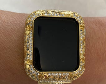 Gold Apple Watch Case Swarovski Crystal, Iphone Watch Case Apple Watch Cover 38mm 40mm 42mm 44mm Iwatch Candy Bling Gift for her