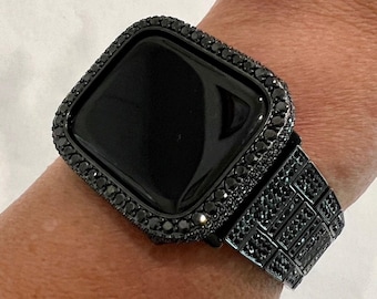 Ultra 49mm Apple Watch Band Black Stainless Steel Swarovski Crystals & or Apple Watch Cover Lab Diamond Bezel Cover 38mm-46mm Series 10