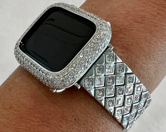 Ultra Apple Watch Band 49mm Silver Large Swarovski Crystals & or Apple Watch Cover Lab Diamond Bezel Apple Watch Case 38mm-49mm Ultra Bling