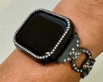 Series 10 Apple Watch Band 42mm 46mm Black Swarovski Crystal 41mm 46mm & or Apple Watch Cover Rhinestone Iphone Watch Case 49mm Ultra