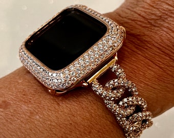 Apple Watch Band Women  Crystal Rose Gold Chain Link Style & or Apple Watch Cover Bumper Case Iwatch Candy Bling 38mm-49mm Ultra