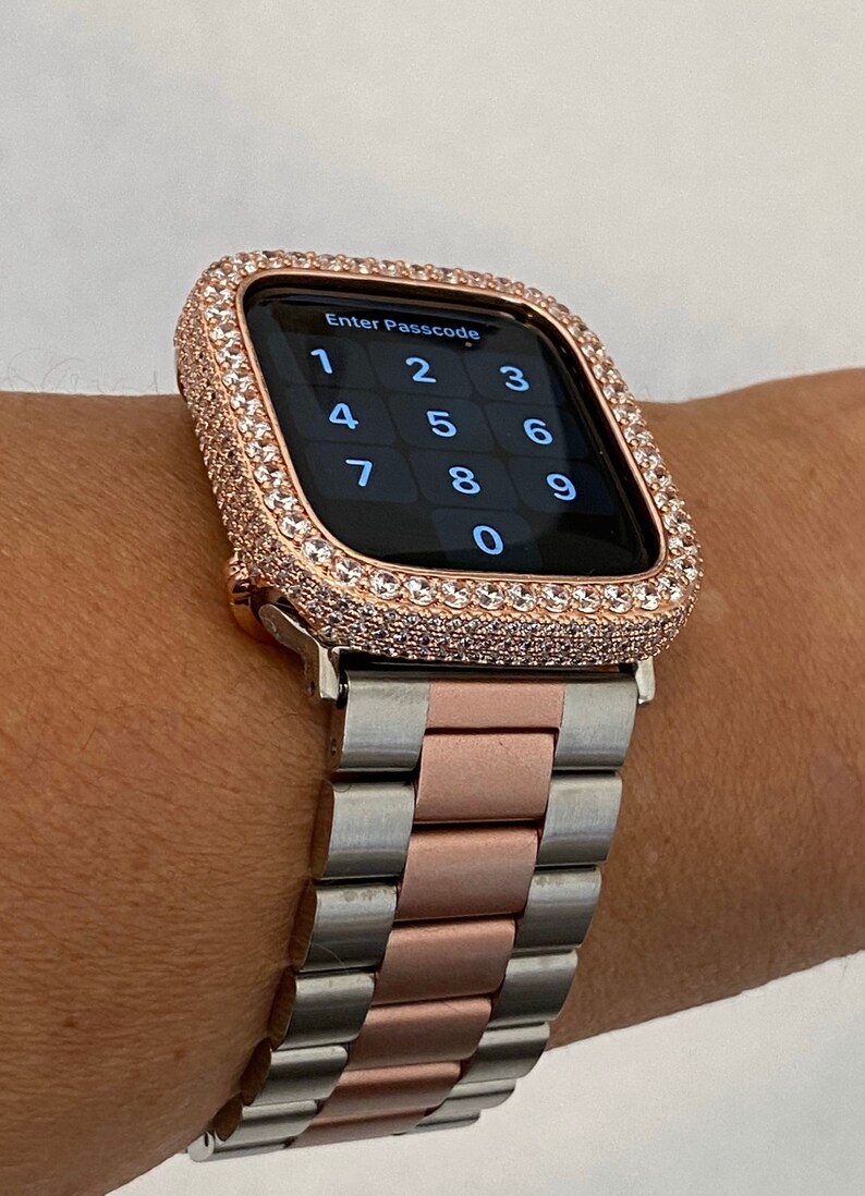 Two Tone Apple Watch Band Rose Gold with Silver Lab Diamond Etsy