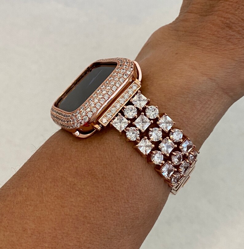 Rose Gold Apple Watch Band Series 8 41mm 45mm Swarovski Etsy