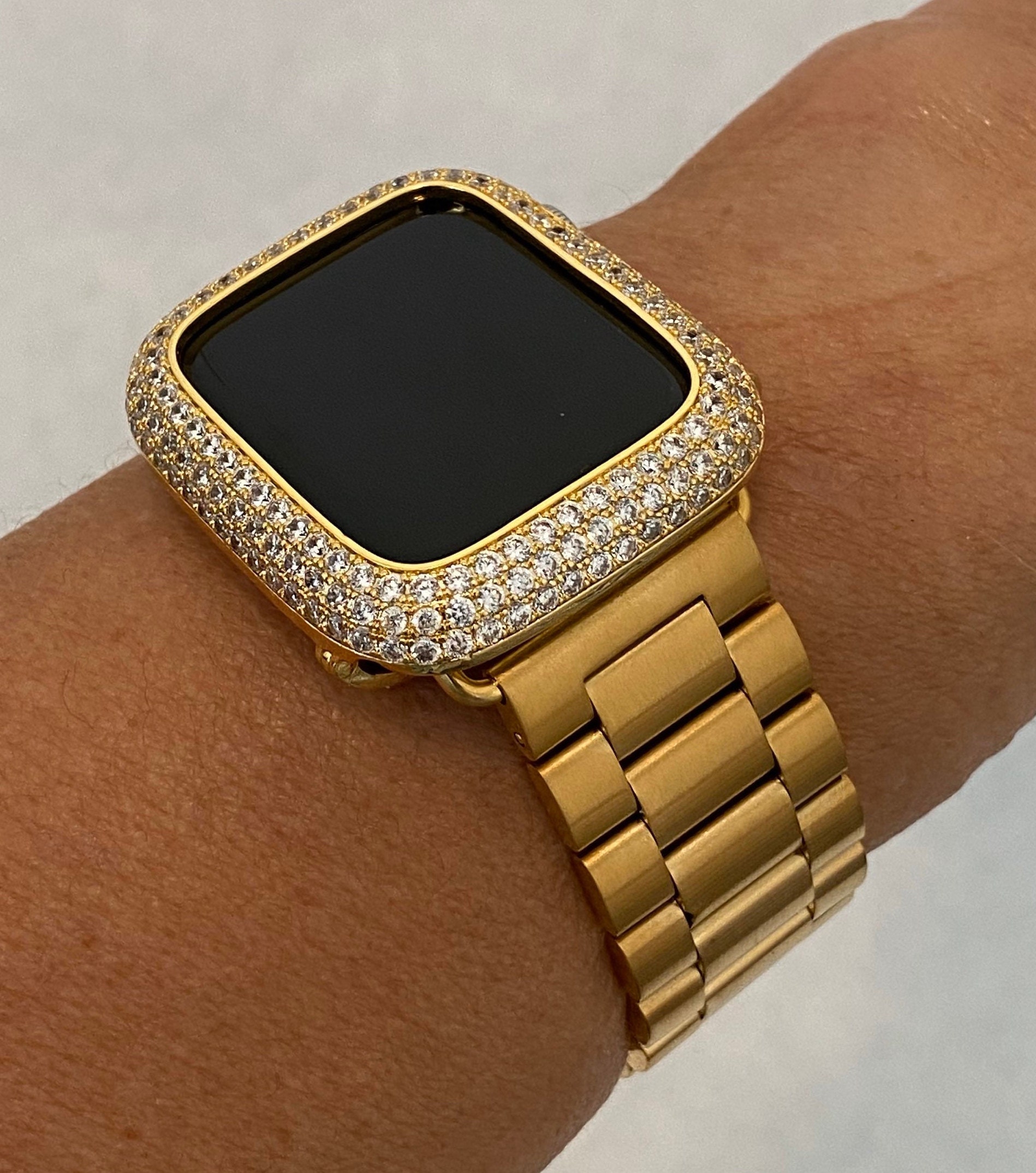 Apple Watch Band Mens Gold Stainless Style or Apple Watch Cover Lab Diamond Bezel Case Smartwatch Bumper 38mm 49mm Ultra Series 1 8 SE Etsy Canada