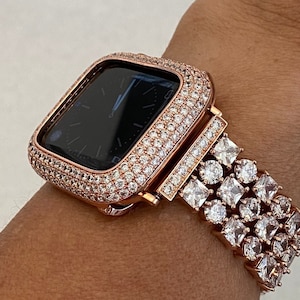 Apple Watch Band 49mm Ultra Swarovski Crystals Rose Gold & or Apple Watch Cover Lab Diamond Bezel Apple Watch Case Bumper Bling 38mm-46mm