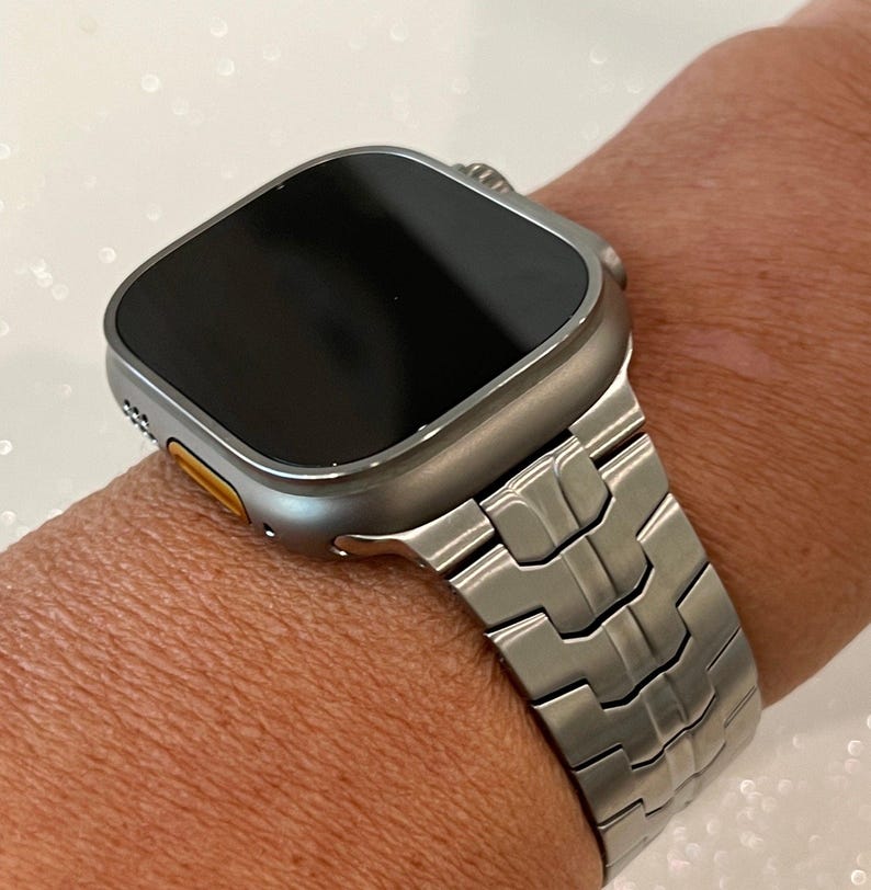 49mm Ultra Titanium Apple Watch Band Stainless Steel Buckle Ultra Apple Watch Band Men's Watch Band Silver