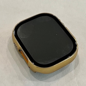 Series 10 Yellow Gold Apple Watch Case with Tempered Glass Screen Protector Glossy Black Protective Iphone Watch Cover Bezel 49mm Ultra