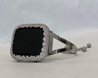 Apple Watch Band Silver Bracelet Bangle and or Apple Watch Cover Lab Diamond Bezel Iwatch Bumper Case sb1