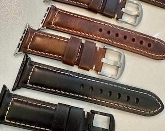 Hand Stitched Leather Apple Watch Band Mens Black, Tan-Brown, Dark Brown, Apple Watch Straps 42mm 44mm 45mm 46mm 49mm Iphone Watch Band