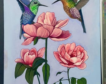 Hummingbirds- gouache A4 painting