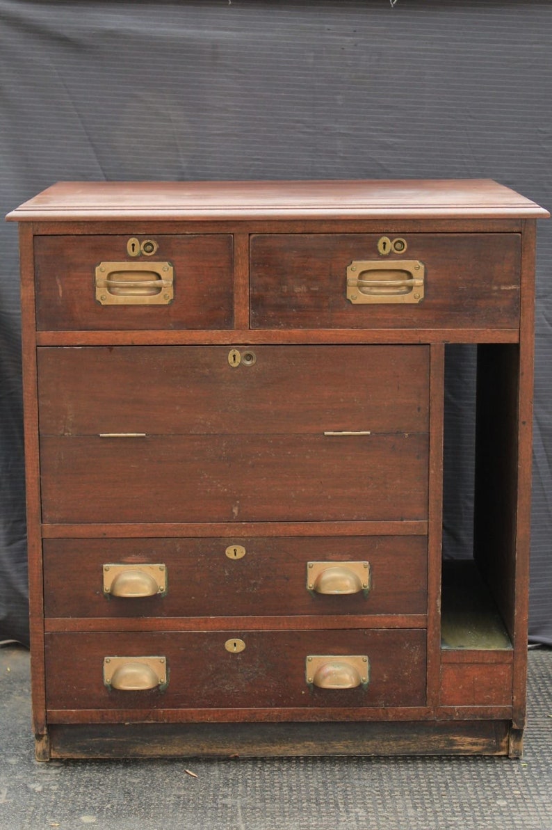 Antique Counter Post Office With Brass Handles And Several Drawers