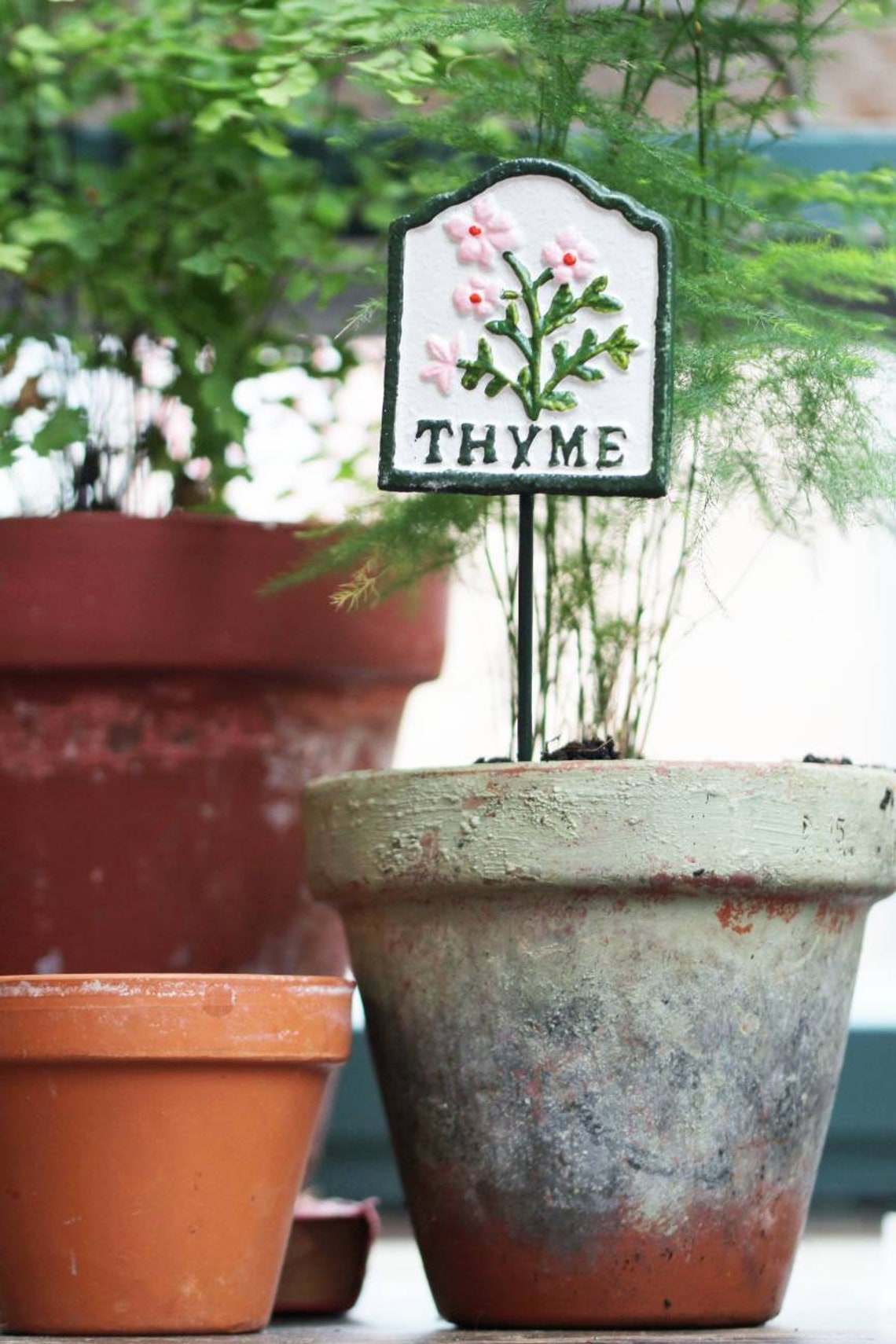 METAL HERB MARKERS : vintage victorian inspired cast iron herb Thyme