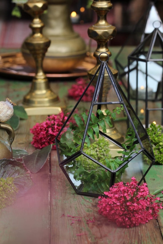 HAND MADE TERRARIUM : made from antiqued brass and glass