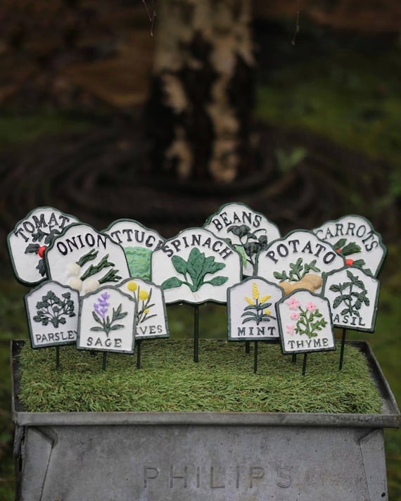 METAL VEGETABLE MARKERS : vintage victorian inspired cast iron veg markers /labels