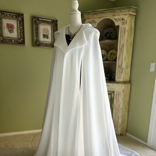 Hooded Wrap Bridal Cape with Train, Wedding Cape Cloak with Train