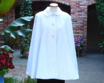 White or Ivory Collar Bridal Cape Fleece Wedding Cape with Arm Slits,Collar,Satin Lining, RED-CARPET Style, Custom Made,Hand Made USA