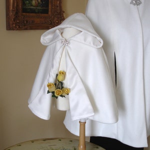 Hooded Flower Girl Fleece Cape: Satin Lined Wedding Cloak, Hand Made USA