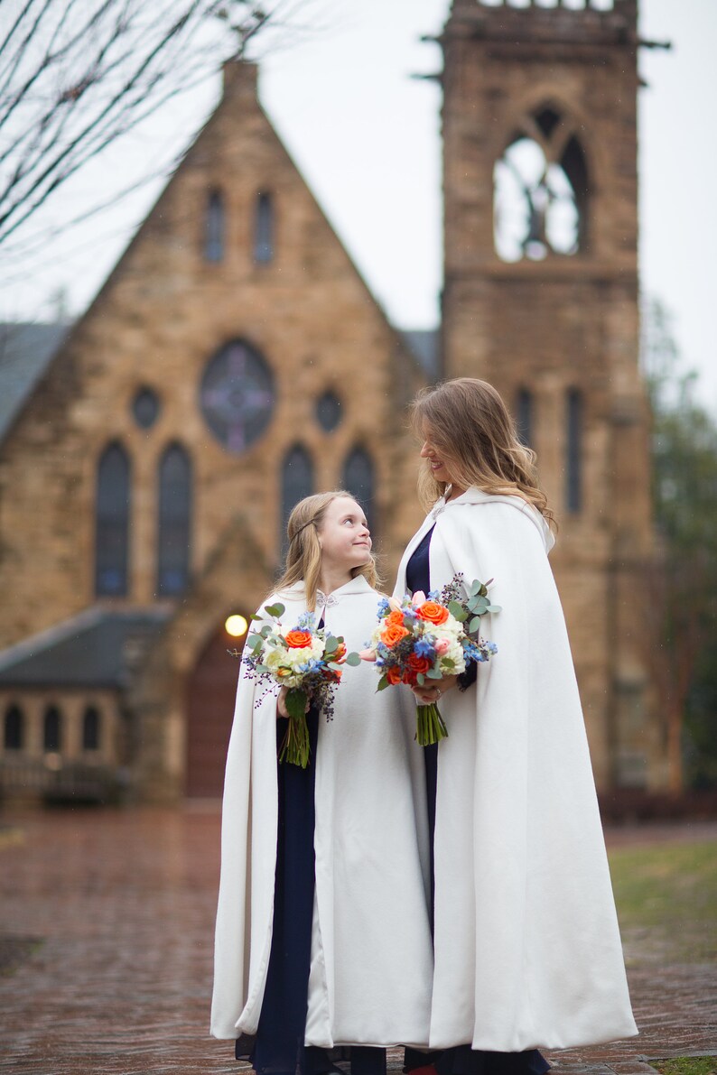 Long Hooded Flower Girl Bridal Cape, Wedding Flowergirl,First Communion Cape,Long Fleece Girls Cloak, Ivory or White, Hand Made USA image 3