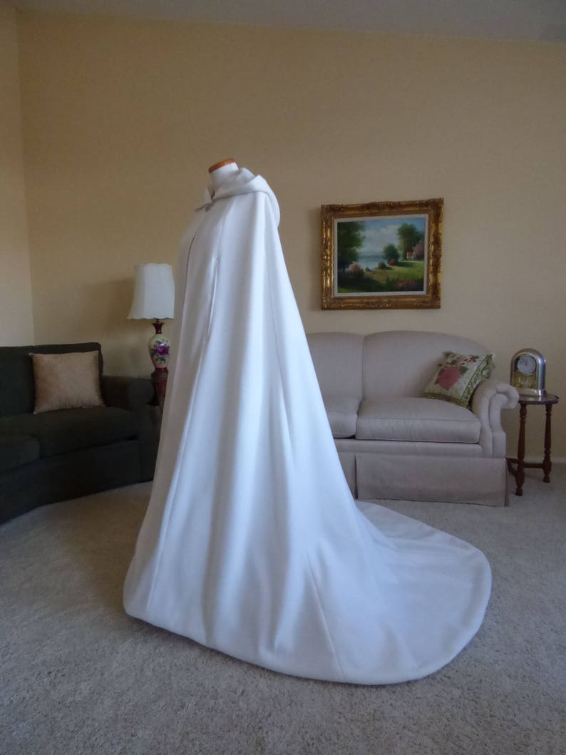 Long Bridal Cape with Train, Hooded Wedding Cape, Bridal Cape Cloak with Train image 7